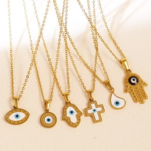 สร้อยคอจี้แฟชั่นทำจากสเตนเลสสตีลเคลือบทองรูปตาปีศาจไขว้สีฟ้า eye18k - Product Image 1