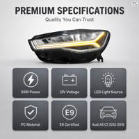 Ensemble de phares LED Matrix Audi A6 2012-2018 55W 12V Phare avant avec DRL Amélioration de puissance élevée