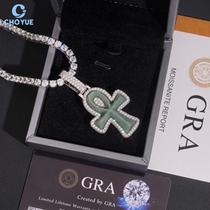 925 <b>Silver</b> Cross Pendant White Moissanite Rhodium Plated Jade Pendant Religious <b>Charm</b> GRA Certified Unisex Jewelry - Product Image 4