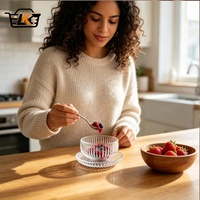 Bol à dessert en verre côtelé transparent avec assiette de service, ensemble de bols texturés pour crème glacée et fruits, pour bonbons, collations, petit-déjeuner, café
