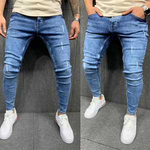 All'ingrosso da uomo Denim di grandi dimensioni tinta unita da esterno Jeans strappati pantaloni a matita lunghi pantaloni da uomo con tasche Casual Jeans attillati - Product Image 2