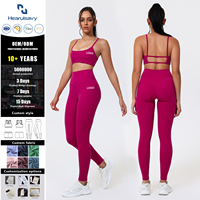 Ensemble de sport 2 pièces respirant pour femme en Spandex/Nylon, comprenant un soutien-gorge de sport à col carré et des bretelles réglables, et un bas sculptant taille haute