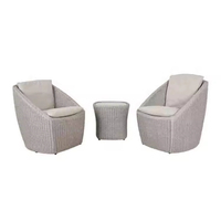 Ensemble de 3 meubles de jardin en rotin gris clair moderne pour terrasse, mobilier de bar extérieur pour salon