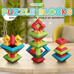 BJQ DIY juegos de bloques de construcción rompecabezas geométrico Arco Iris Torre pirámide apilamiento creativo Unisex juguete educativo para niños 5-7 años - Product Image 6