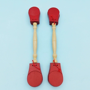 Castagnettes en bois à double tête et long manche, claquettes espagnoles portatives, instrument de percussion Orff pour enfants, pour l'enseignement du rythme et de la danse - Product Image 4