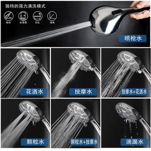 Cabezal de ducha de 7 funciones con pistola rociadora y amplificador de presión para juego de ducha de baño de hotel, redondo, cromado, duradero - Product Image 2