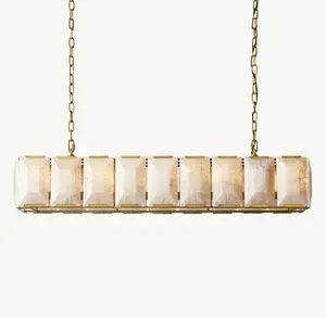 Sunwe Luxury Marble Chandeliers Pendant Lights For Living Room Burnished Brass 62 Harlow Calcite Rectangular Chandelier