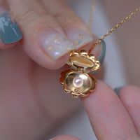 Pendentif Charme en Laiton Plaqué Or 14K pour Femme MECYLIFE, Design Coquillage Ouvert Adorable avec Perle, Accessoire de Haute Qualité, Chaîne 45+5cm