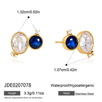 Collier pendentif en acier inoxydable avec double pierre CZ, pierres rondes bleues et ovales transparentes, bijoux minimalistes dorés pour femmes