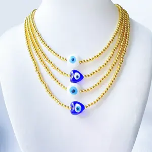 신상품 악마의 눈 페르시 목걸이 칼라 초커 인기있는 비즈 파란 눈 목걸이 여성을위한 골드 채워진 디자인