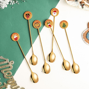 Juego de Cubiertos Navideños Creativos de Acero <span class=keywords><strong>Inoxidable</strong></span> Dorado con Diseño de Hombre de Jengibre, Divertida Cuchara para Remover Café, Regalo Navideño - Product Image 1