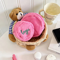 Mini sac de rangement rond pour écouteurs, clés et rouges à lèvres, mignon petit porte-monnaie en peluche douce avec logo personnalisé brodé