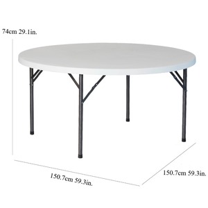 Mesa redonda plegable de plástico de 6-8 asientos, diámetro de 150cm, mesa redonda comercial portátil para interiores, exteriores, eventos, reuniones, bodas, cenas - Product Image 3