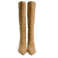 Bottes larges en cuir de daim pour femmes Grandes tailles personnalisées Bottes à talons hauts et bout pointu Taille 47