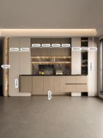 Buffet moderne élégant en bois massif crème avec bande LED verticale pour bar à domicile, salon, cuisine, salle à manger