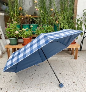 Parapluie promotionnel léger et coupe-vent, mini, pliable en 3 sections, anti-UV, motif Gingham Japandi, vente en gros, offre spéciale - Product Image 3