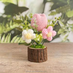 Decoración para Auto, Flor Artificial Tejida a Mano, Maceta de Tulipán de Ganchillo - Product Image 4