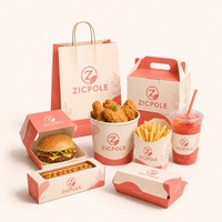 Ensemble d'emballages alimentaires en papier personnalisés, recyclables et résistants aux fuites, pour hamburgers, frites, sushis, boissons, livraison