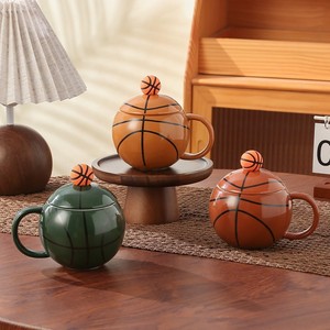 Custom Basketball Shaped Ceramic Mug with Lid and Handle Creative Sports Style Gift Coffee Cup - Product Image 1