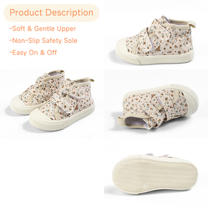 Chaussures de premiers <span class=keywords><strong>pas</strong></span> en toile pour bébés filles, baskets à imprimé floral avec doubles sangles à boucles, semelle TPR antidérapante, bout fermé - Product Image 5