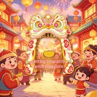 Aimants de réfrigérateur créatifs en métal, vente en gros directe usine, thème danse du lion du Guangdong, tridimensionnels, style dessin animé rétro, culturel et créatif