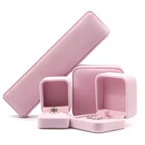 Roze Eenvoudige Flanellen Bruiloft Ring Box Ketting Gift Oor Stud Box Armband Sieraden Doos