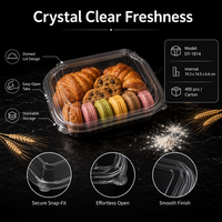 Boîte en PET transparente de qualité alimentaire, grande, à bords carrés, avec couvercle bombé et languette d'ouverture facile, jetable, pour emballage de pâtisseries et fruits