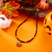 Kalung Choker Labu Halloween Hitam Oranye Manik-Manik Emas Enamel Liontin Jack O Lantern Untuk Hadiah Pesta Halloween Untuknya