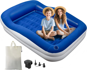 Blue White Kids <b>Inflatable</b> Travel Bed with Safety Rails for Toddlers Camping Home - Product Image 1