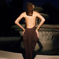 Nouvelle Robe de Soirée Plissée Moulante Sexy pour Femme, Col Halter, Dos Nu, Longue, Unie, Lavable, en Spandex, Collection Été 2026 - Vente en Gros