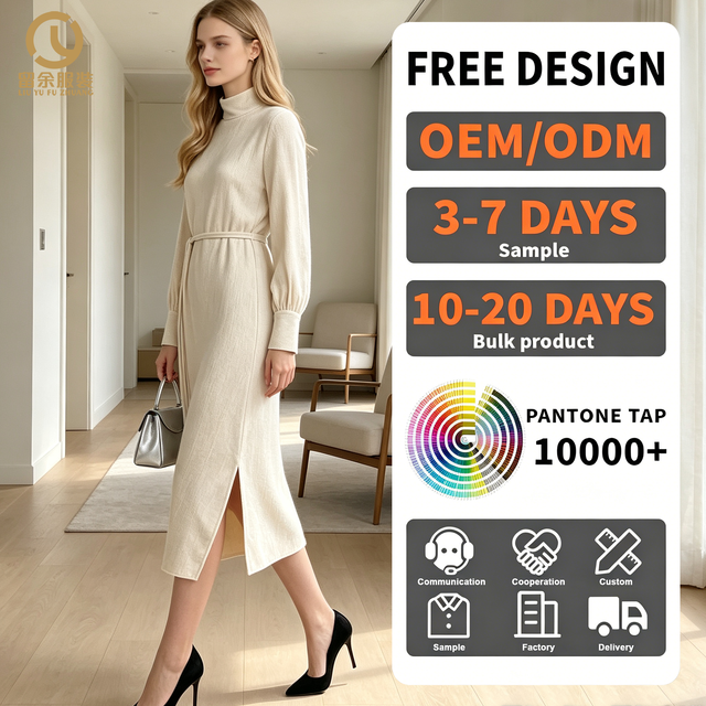 Best Top 10 Brand Clothing-Manufacturers Companies Custom Wholesale OEM Lady Elegant Crepe Mock Neck Casual Midi Dress for Women