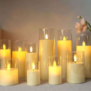 Battery Operated LED Candle Pillar 3D Flame Remote Control D5.5cm Wedding Birthday Party Christmas Easter Home Decoration <b>Table</b> - Product Image 1