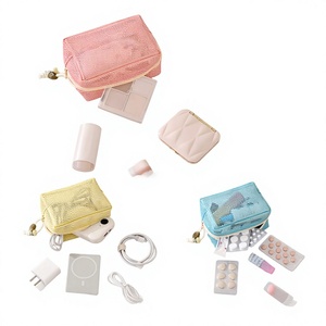 Étui de rangement cosmétique portable multifonctionnel, petit, durable, écologique, avec fermeture éclair en maille et poignée souple, pour les voyages et l'usage quotidien - Product Image 5