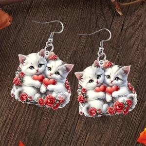 Boucles <span class=keywords><strong>d</strong></span>'oreilles en acrylique Saint Valentin Offre Spéciale petit chat rouge et blanc adapté aux cadeaux boucles <span class=keywords><strong>d</strong></span>'oreilles Saint Valentin bijoux <span class=keywords><strong>d</strong></span>'<span class=keywords><strong>oreille</strong></span> - Product Image 4
