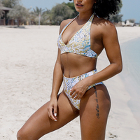 Gran oferta, traje de baño personalizado para mujer, Bikini de dos piezas para chicas jóvenes con sujetador de realce, trajes de baño con estampado de Letras a rayas de leopardo
