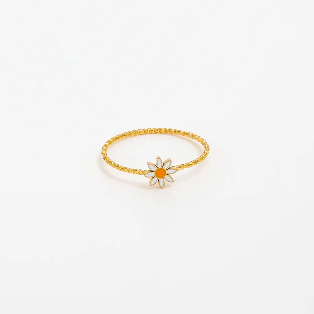 Joolim Jewelry Wholesale 18K Gold Plated Sunflower Enamel Non Tarnish Stainless Steel Lace Pattern Dainty Ring for Women