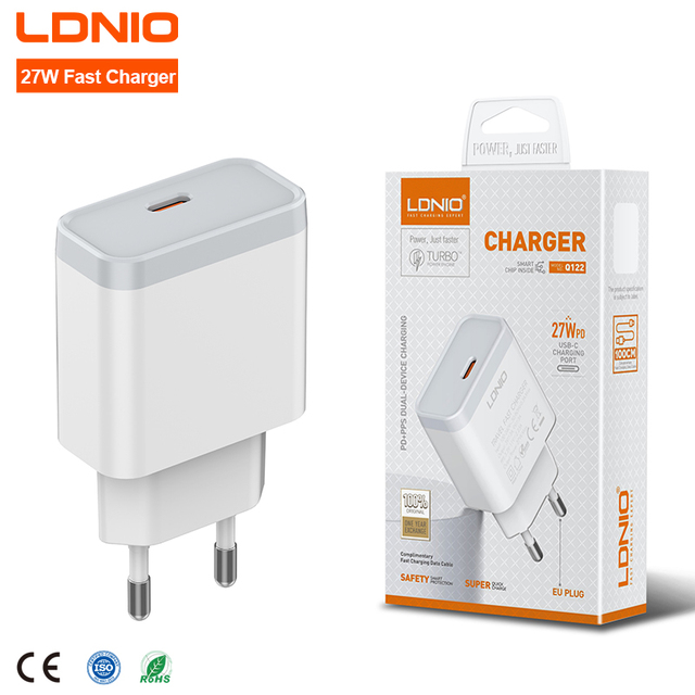 LDNIO Q122 27W Fast Charging Portable Cell Phone Wall Charger Usb Type c Chargeur EU Plug CE Certified Support Customized logo