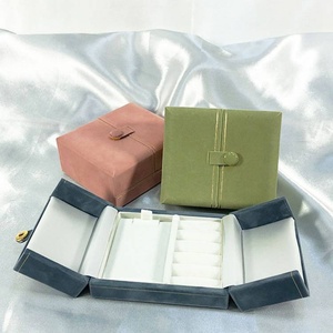 Luxurious Rectangle Velvet Double-Opening Jewelry Box Snap Closure Custom Logo <b>Ring</b> Earring Pendant Necklace <b>Storage</b> Premium - Product Image 3