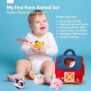 Animaux en peluche <span class=keywords><strong>de</strong></span> ferme doux hochets poupée en peluche développement sensoriel des mains tout-petits jouets Portable ferme <span class=keywords><strong>jeu</strong></span> éducatif - Product Image 4