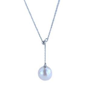 Collier avec pendentif en perle d'eau douce ronde de 11-12 mm avec chaîne en argent S925 réglable en forme de Y pour femmes, photo réelle - Product Image 5
