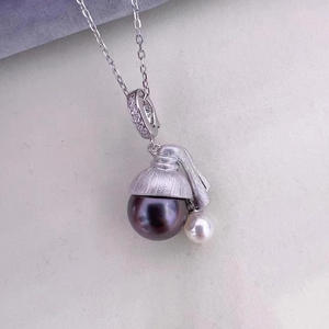 Pendentif DIY en argent S925 avec perles rondes de 5 à 12 mm, support de collier pour fille 31062, pendentifs et breloques DIY vides pour perles - Product Image 3