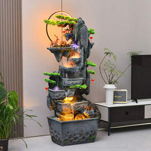 Fontaine d'eau en fibre de verre éclairée par LED imperméable de style rocaille chinoise de luxe, ornement de paysage, décoration de sol, cadeau pour la maison ou le bureau - Product Image 2