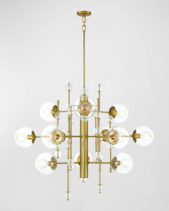 Brass Sputnik Chandelier with Clear Glass Balls, Mid - Century Modern <b>Lighting</b> for Living <b>Spaces</b> - Product Image 2
