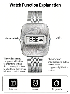 Montre carrée vintage personnalisée Y2K en alliage, chronographe lumineux, affichage du jour et de la date, montre-bracelet à quartz de haute qualité pour hommes - Product Image 3