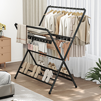 Perchero Metálico Moderno Plegable para Ropa, Soporte Estable de Acero al Carbono para Secar Ropa, Perchero de Hierro con Recubrimiento en Polvo para Lavandería