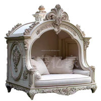 OE-FASHION Maison pour chien de luxe en bois massif sculpté à la main, blanc antique, villa victorienne pour animaux de compagnie pour jardin et domaine