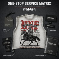 RAMAX Débardeur sans manches en coton épais 300g, délavé à l'acide, avec motif Chevalier vintage, Vente en gros, Usine OEM