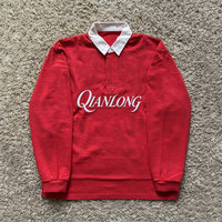 Chemises polo rétro vintage américaines avec logo personnalisé, broderie 3D, coupe ample, manches longues, boutonnées, style rugby