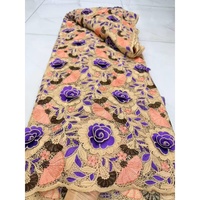 Bordir Bunga 3D Berkualitas Tinggi, Kain Tulle Prancis untuk Gaun Pengantin, Batu Berlian Mewah, Kain Renda Guipure