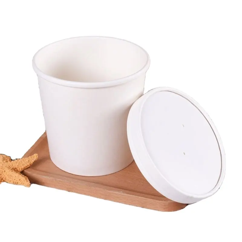 Tigela de papel descartável personalizada de 32oz, tigela de papel descartável com tampas, recipientes para embalagem de alimentos com tampas, tigela de sopa de papel